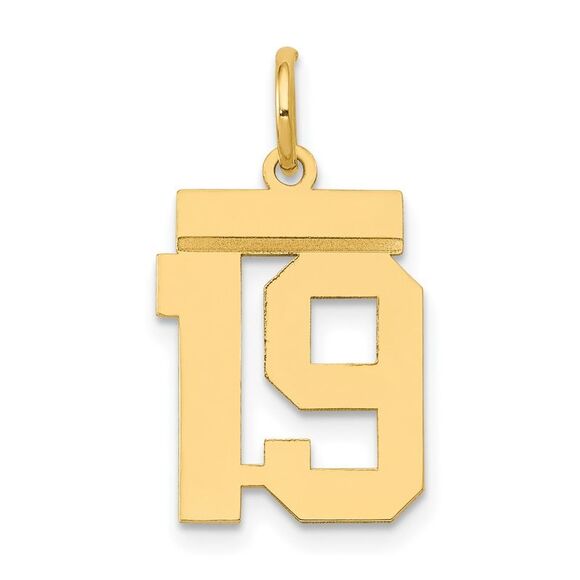 14k Yellow Gold Athletic Collection Small Polished Number 19 Pendant
